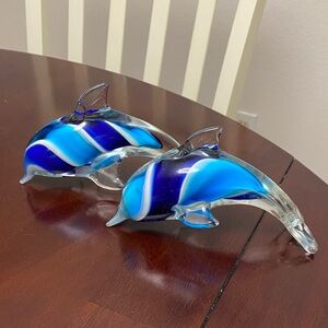 Blue Glass Dolphin Figurines